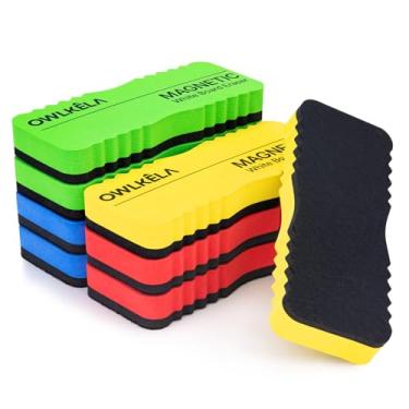 Imagem de OWLKWLA 8 peças de borrachas apagáveis a seco, borracha magnética de quadro branco a granel, borrachas de quadro branco para escola, escritório, casa, sala de aula, 4 cores