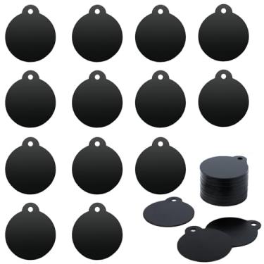 Imagem de Pacote com 25 etiquetas redondas de alumínio em branco, placas de gravação de metal para chaveiro, etiqueta de cachorro, artesanato, pulseira, brincos, berloques, faça você mesmo, preto