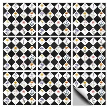 Imagem de CHGCRAFT 36 peças de adesivos de azulejo de madeira com várias flores, formas de textura de treliça, adesivos de azulejo de parede, à prova d'água, adesivos autoadesivos para cozinha, banheiro, arte