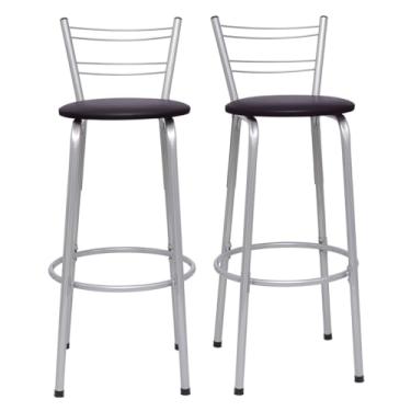 Imagem de Banqueta Alta Flórida Estrutura Prata 70cm Para Balcão Cozinha, Bar, Bistrô, Americano Kit 02 Unidades - Itagold (Marrom Escuro)