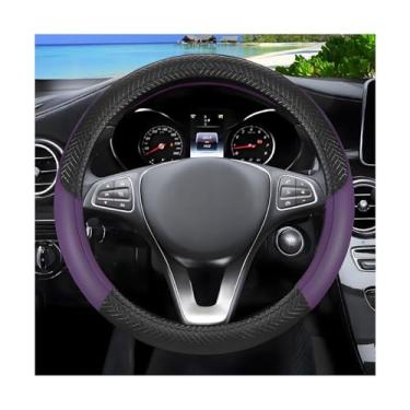 Imagem de Sandfren Capa de volante de carro, protetor de volante de couro respirável de 37-38 cm com forro antiderrapante, acessórios de decoração de interiores automotivos, ajuste universal (preto/pueple)