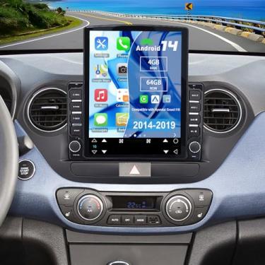 Imagem de Slakerbe Rádio veicular Android 14 Double Din compatível com Hyundai Grand I10 2014-2019, 4G + 64G tela sensível ao toque de 9,7 polegadas, estéreo veicular com câmera de backup sem fio Carplay
