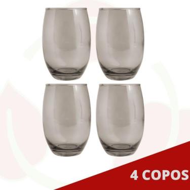 Imagem de 4 Copos Redondo Vidro Cinza California Suco Chique 450ml - PRATICASA, 