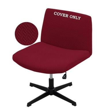Imagem de VZLQZJMKY Capa de cadeira de vaidade cruzada à prova d'água e elástica sem braço, capa para cadeira sem braços, capas de cadeira de escritório (vinho, apenas a capa, sem cadeira)