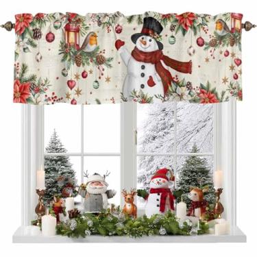 Imagem de Cortinas de Natal para janelas, decoração de janela com filtro de luz de floco de neve para sala de estar/quarto/banheiro, árvore de Natal, inverno, poinsétia, privacidade, varão, bolso para varão