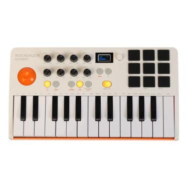 Imagem de Teclado Midi Portátil Rockdale 25 Tecla Usb Bluetooth Branco ou Preto (Branco e Laranja)