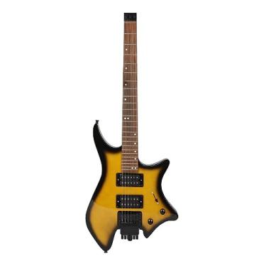 Imagem de Guitarra elétrica, guitarra elétrica sem cabeça de metal de pescoço duplo com alto-falantes, guitarra elétrica personalizada (amarelo)