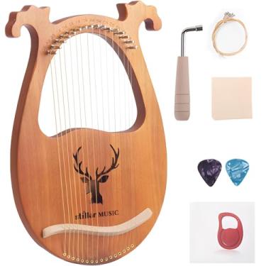 Imagem de Harpa de lira de 16 cordas, instrumento de mogno de tamanho completo com acessórios, perfeito para músicos, design portátil, adequado para iniciantes