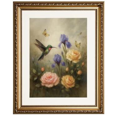 Imagem de HUARCEY Impressão de arte em tela emoldurada beija-flor rosa 33 x 40 cm