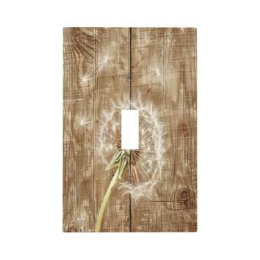 Imagem de BHGAHD Capa decorativa de placa de interruptor com placa de madeira marrom vintage com design de dente-de-leão, placa de parede de 1 grupo, capas exclusivas para interruptores de luz de alternância