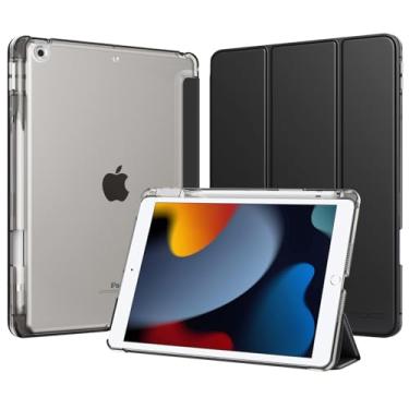 Imagem de MoKo Capa protetora inteligente para iPad 9ª/8ª/7ª geração, 2021/2020/2019 de 2021/2020/2019, fina e leve com três dobras para iPad 10.2 com capa traseira translúcida de policarbonato rígido, preta
