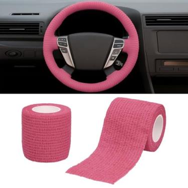 Imagem de Tuxihapp 2 peças de fita adesiva para volante de carro, absorvente de suor, respirável, protetor de volante, automotivo, autoadesivo, faixa de acabamento interior de veículo para trailer, SUV