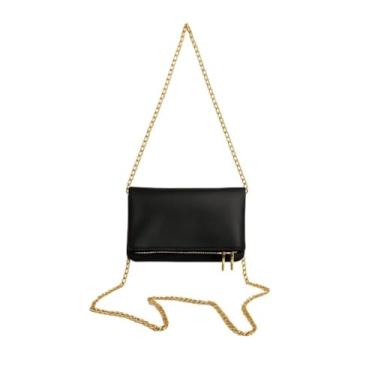Imagem de Bolsa Feminina Duas Correntes ideal para looks modernos prática versátil, complementa outfits diários e eventos(PRETA COM DOURADO)