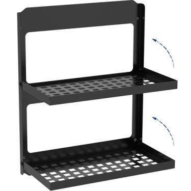 Imagem de Prateleira de parede dobrável de 2 camadas, prateleira de parede de metal empilhável, prateleira flutuante para cozinha, banheiro, lavanderia, fácil instalação