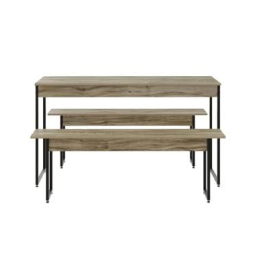 Imagem de Mesa de Jantar com 2 Bancos Estilo Industrial (Carvalho/Est.Preta)