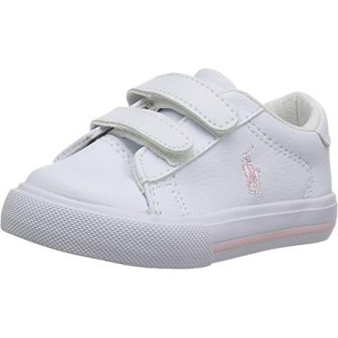 Imagem de Polo Ralph Lauren Easten EZ II infantil para meninos, Jogador de pônei branco/rosa claro, 5.5 Medium US Toddler