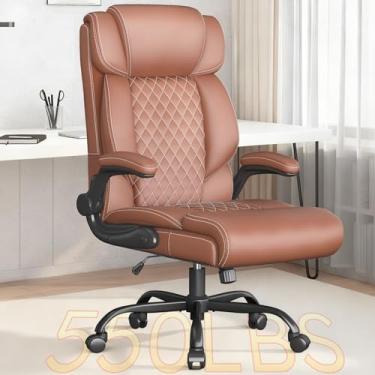 Imagem de Estevo Cadeira de escritório de couro, cadeira executiva, cadeira de escritório ergonômica grande e alta, cadeiras de mesa de escritório em casa com trava inclinada, cadeira de escritório confortável