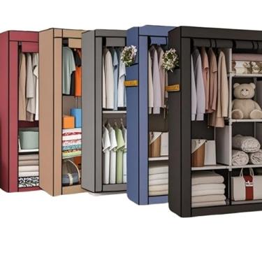 Imagem de Grande Arara Guarda Roupa Dobrável Com Capa Tecido 4 Divisorias Roupeiro Organizador Roupas Armário para Quartos, Casas Pequenas e Viagens(ALEATORIO,CASAL)