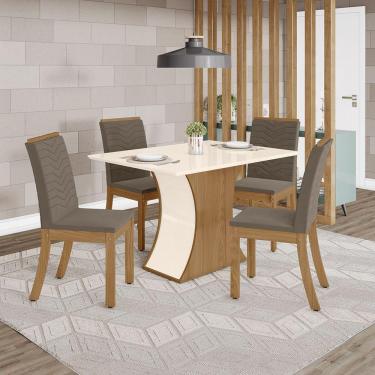 Imagem de Conjunto Sala De Jantar Tampo Mdf Canto Reto 120 Cm 4 Cadeiras Melanie Henn Off White Com Nature E Bege