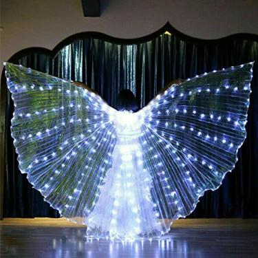 Imagem de Asas de anjo de LED para dança do ventre, asas de LED ísis, asa de borboleta de LED, asas de anjo brilhantes com bastão telescópico, barra de dança do ventre acende palco, adereços de desempenho de