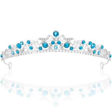 Imagem de TOBATOBA Tiaras e coroas azuis claras para mulheres, meninas, tiara de casamento de princesa, coroa de rainha para aniversário de quinze anos, noiva, baile de formatura, fantasia de Halloween