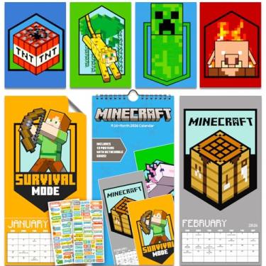 Imagem de Minecraft Calendário 2026 - Deluxe 2026 Minecraft Creeper and Enderman Conjunto de calendário com mais de 100 adesivos de lembrete (presentes de videogame, material de escritório)