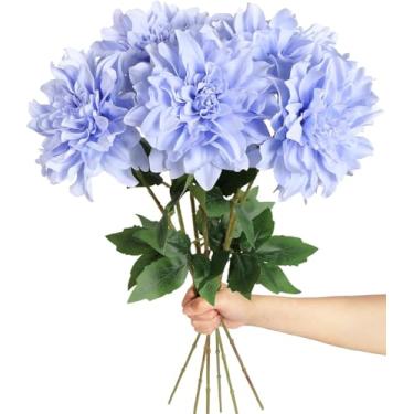 Imagem de Flores artificiais de dália azul de seda de 12,7 cm, 30 peças, cabeças de flores falsas para artesanato, flores falsas grandes para festa de casamento, escritório em casa, chapéu, decoração de parede
