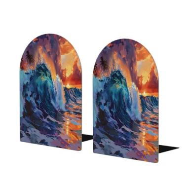 Imagem de Waves Sun Suportes de livros de madeira grandes realistas Suporte de livros decorativo antiderrapante resistente terminais de livro para mesa de escritório em casa biblioteca de estudo escolar