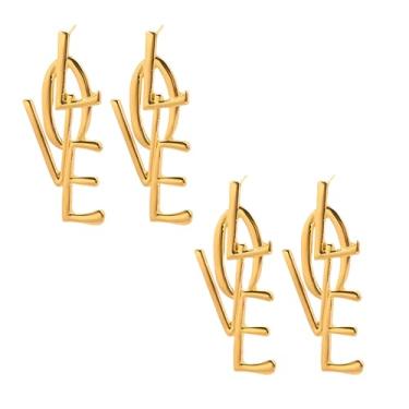 Imagem de Dreuyet 2 pares de brincos longos com pingente de letra de amor para mulheres, moda AMOR, formato de alfabeto, joia punk, Large, Liga de aço, Sem pedra preciosa