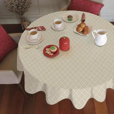 Imagem de Toalha de Mesa Redonda 6 Lugares 180 cm Algodão Bege Lepper