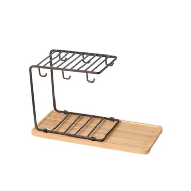 Imagem de IEUDNS Suporte para copos Suporte para canecas de café Bandeja de madeira Estante moderna e multiuso para armazenamento de copos de café para, Marrom