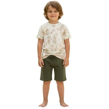 Imagem de Conjunto Infantil Menino Camiseta Folhagem + Bermuda Festa