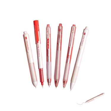 Imagem de GZBABY Conjunto de 6 canetas esferográficas de ponta fina, canetas de gel retráteis com aderência macia, 0,5 mm, tinta vermelha, refis de grande capacidade