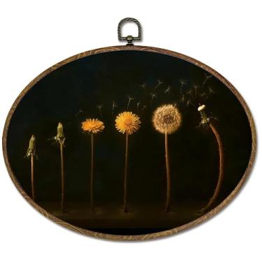 Imagem de LKETW Moody Dandelion Oval Wall Art Decor, Vintage Dark Academia Flower Oval Canvas Hanging Decor, Botanical Nature Farmhouse Wall Decorações para Casa Sala de Estar Quarto, 28 x 21 cm