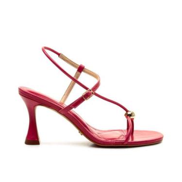 Imagem de Sandália Couro Vermelho Salto Médio Cecconello 2796001-3, Vermelho, 37