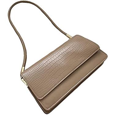 Imagem de Bolsas femininas de couro modernas com padrão de pele de cobra bolsa de ombro leve clutch bolsa axila, Caqui
