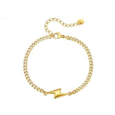 Imagem de Pulseira Lightning Bolt para homens e mulheres, minimalista, relâmpago, trovão, berloque, pulseira delicada, ajustável, corrente cubana de elos torcidos, joia punk simples para o dia a dia, Adjustable