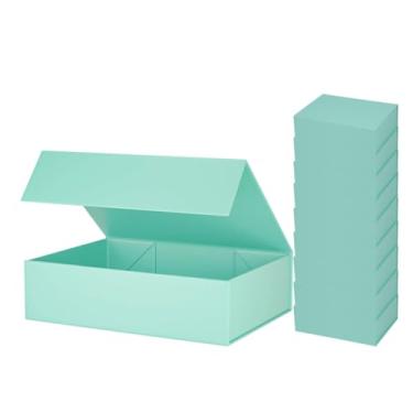 Imagem de Caixa Presente Verde com Tampa Magnética 26x19x8cm, Caixas de armazenamento retangulares dobráveis 10 unidades, para Aniversário, Natal, Proposta, Casamento, Dia das Mães