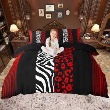 Imagem de Castle Fairy Capa de edredom queen leopardo zebra, vermelho ombré, preto, com 2 fronhas, estampa de animal de guepardo, conjunto de cama decorativo respirável, edredom não incluído