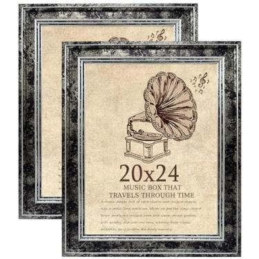 Imagem de TKYGU Porta-retrato de 50 x 61 cm com conjunto de 2 vidros de verdade, molduras vintage - molduras de estilo antigo para parede - Moldura ornamentada para escritório preto rústico ou decoração de casa