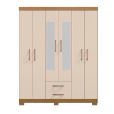 Imagem de Guarda Roupa Casal Vanessa 6 Portas e 2 Gavetas com Espelho Carvalho Americano Off White EdeCasaMoveis