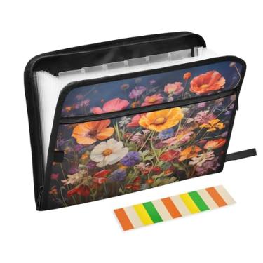 Imagem de CEBUGI Pasta expansível de 13 bolsos, impermeável, sanfonada, organizador de arquivos com etiquetas tamanho A4, organizador de documentos de papel para escola, material de escritório, flores