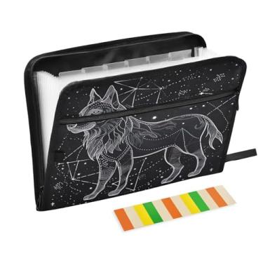 Imagem de Wassud Organizador de arquivos sanfonado de desenho de lobo com 13 bolsos, pastas expansíveis com abas e adesivos, organizador de pastas de documentos de recibo de papel tamanho carta A4 para viagens