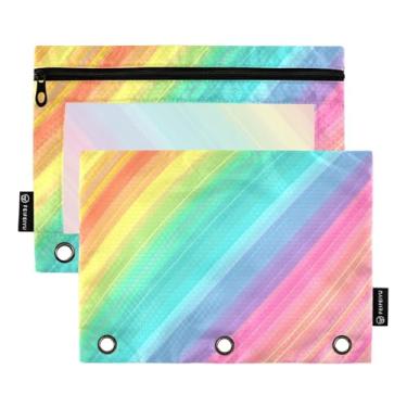 Imagem de CEBUGI 3 bolsas de lápis com zíper e janela transparente, 2 pacotes de estojo para exames de sala de aula (listras coloridas)