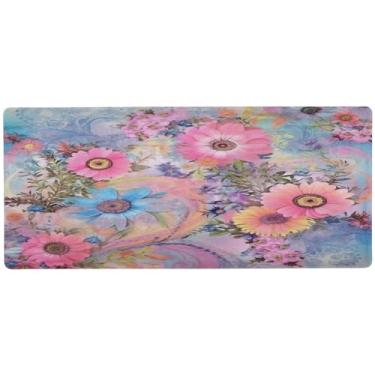 Imagem de Wassud Tapete de mouse floral para jogos com base de borracha antiderrapante, mouse pad longo com borda costurada, almofada grande à prova d'água para escritório, casa, 89,9 cm x 39,9 cm