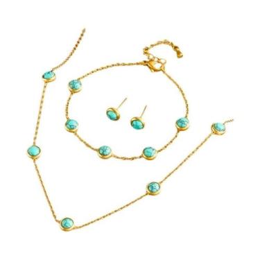 Imagem de Conjunto De Joias Turquesa Para Mulheres, Colar, Pulseira E Brincos Em