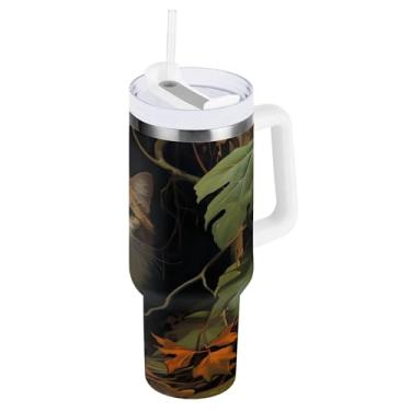 Imagem de Burbuja Pintura de gato copos isolados de 1,134 g com alça e tampa de palha, caneca de viagem de aço inoxidável de parede dupla à prova de vazamento, livre de BPA, presente para mamãe papai