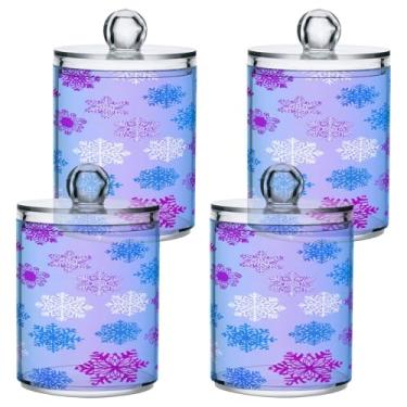 Imagem de STAYTOP 4 frascos de boticário Qtip para banheiro com etiquetas – Recipiente de armazenamento Qtip de plástico transparente para bola de algodão, cotonete, grão de café e floco de neve de Natal