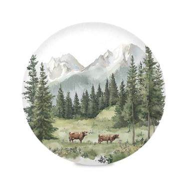 Imagem de xigua Jogo americano redondo verde árvores e pinheiros conjunto de 6 para mesa de jantar, tapetes de mesa antiderrapantes laváveis e resistentes ao calor para decoração de festa, cozinha, jantar