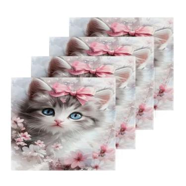 Imagem de Burbuja Pacote com 4 toalhas de banho de flores fofas, algodão premium máxima suavidade e absorção para toalhas de mão e rosto, 30 x 30 cm